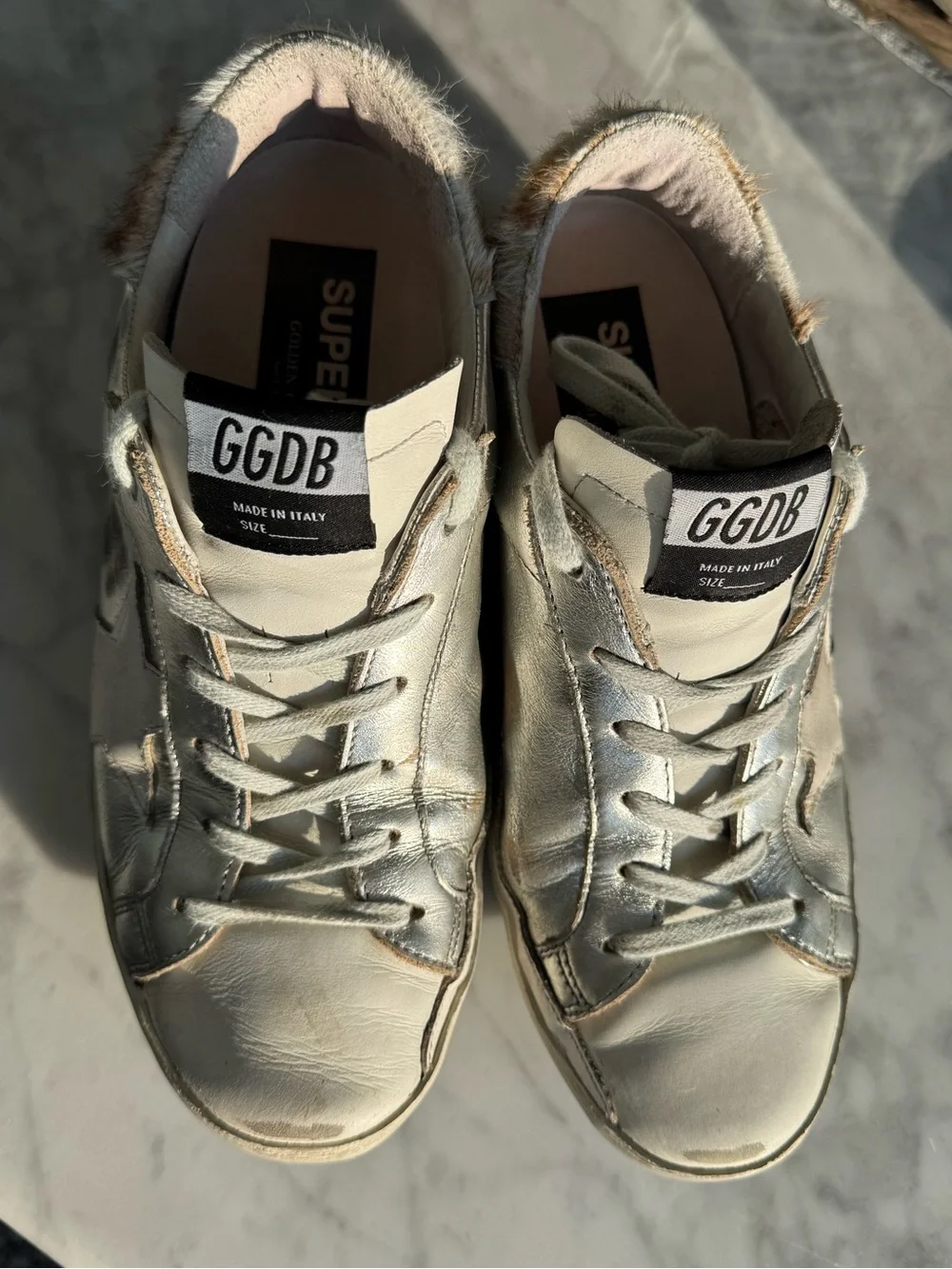 GOLDEN GOOSE Sneakers Superstar - Silver Leather / Pony Hair Size 37 - Picture 6 of 9